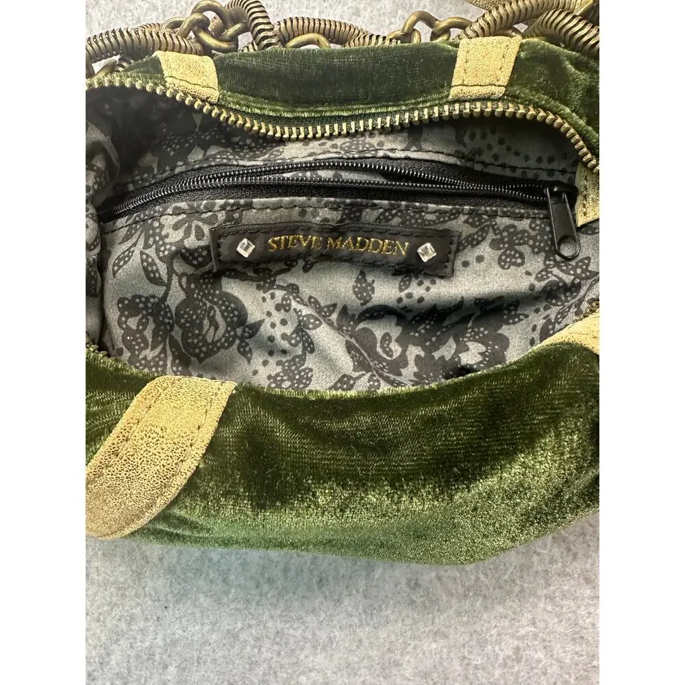 Steve Madden Green Velvet Medusa Hobo Bag Heavy Bronze Chain